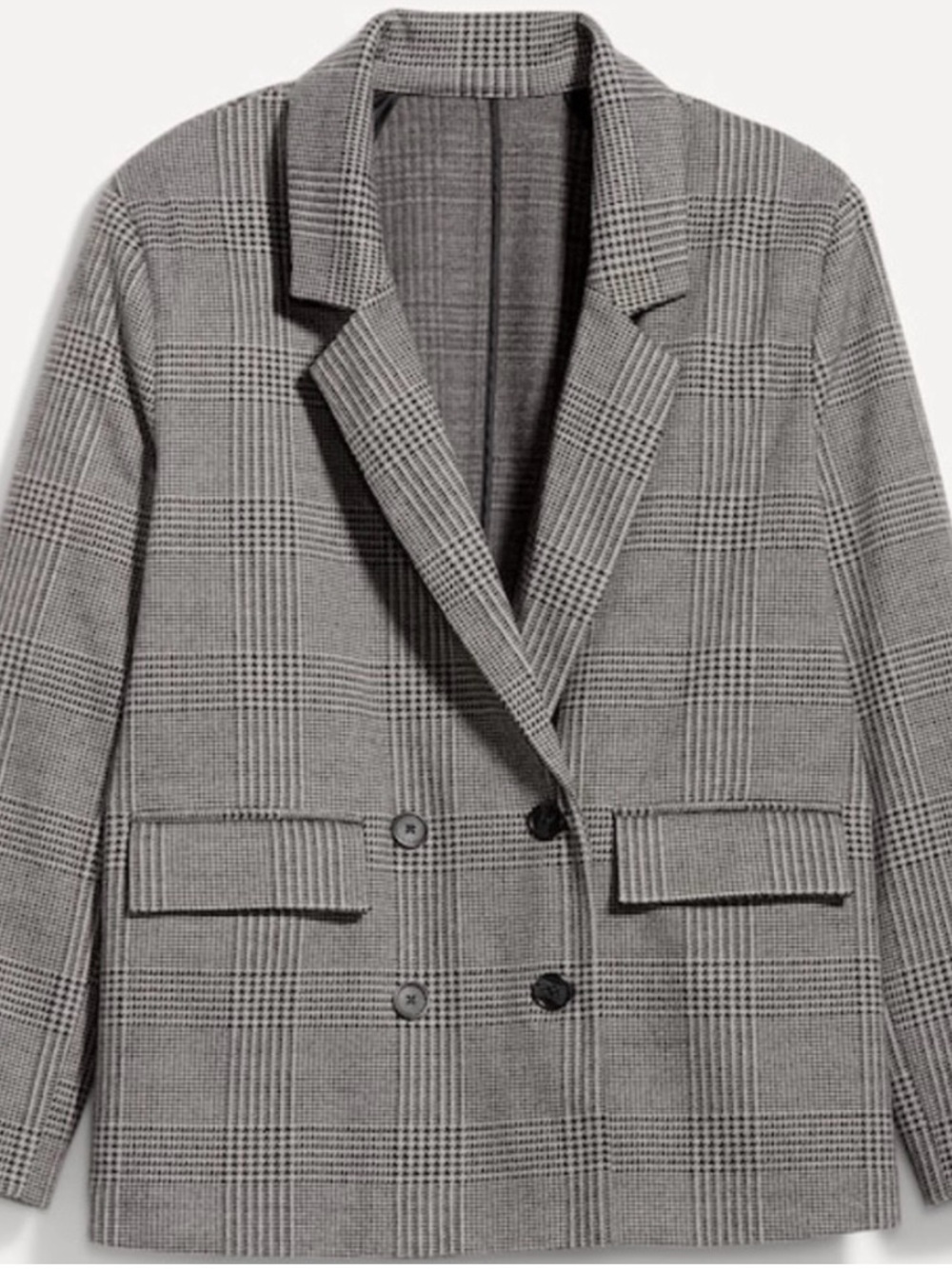 Old Navy Women Grey Oversized Plaid Double-Breasted Blazer with Buttons Size XL